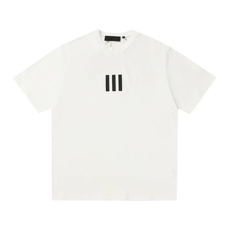 FEAR OF GOD ESSENTIALS 3‑Stripes Silicone Logo Unisex Loose Short Sleeve T‑Shirt