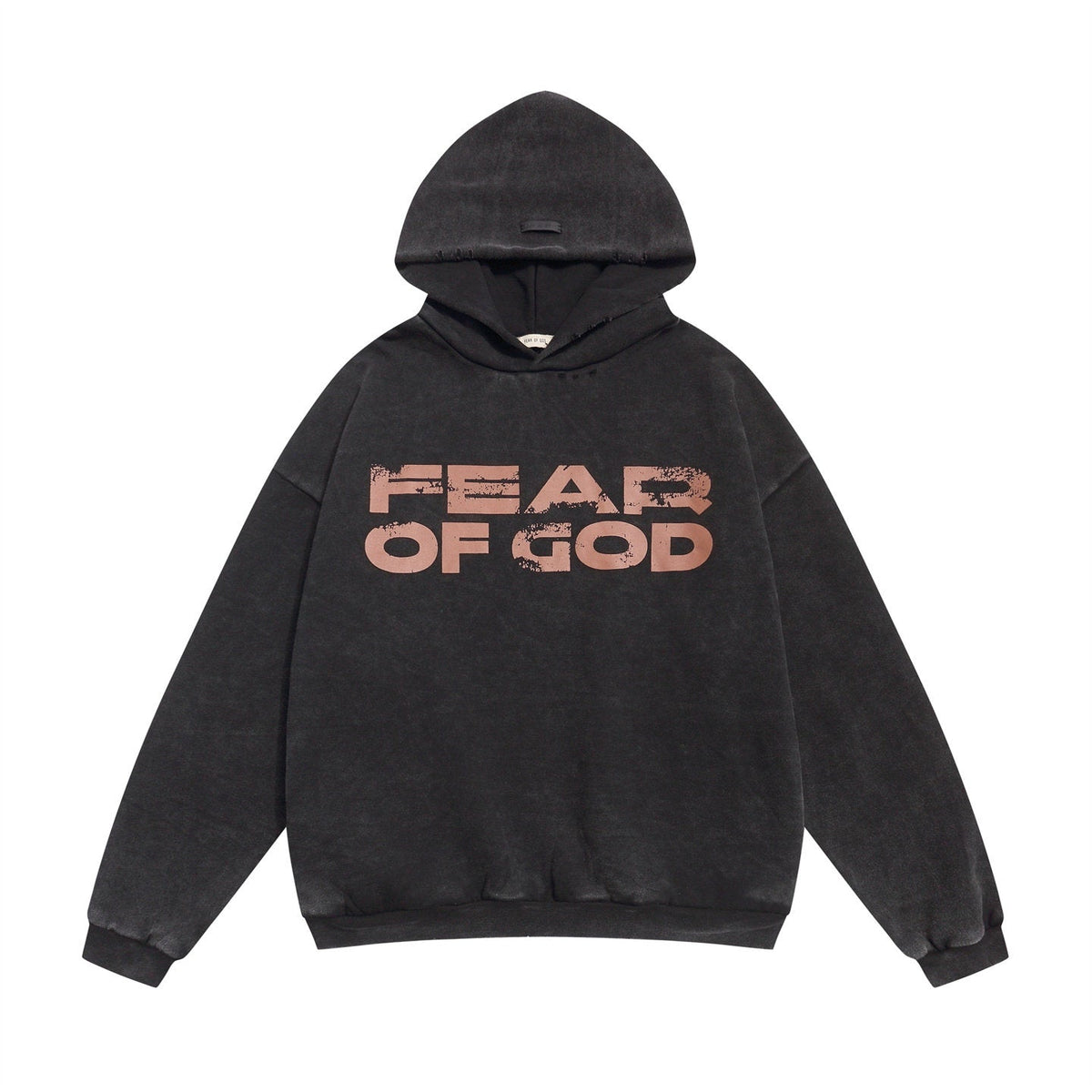 FEAR OF GOD FOG Main Line Cracked Letter Print Washed Ripped Fleece‑Lined Unisex Hoodie